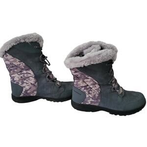 Columbia Size 10.5 Ice Maiden II Gray Camo Faux Fur Lace Up Winter Boots